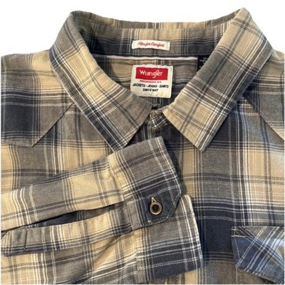 Wrangler Flannel Button Up Men's 3XL Plaid Comfort Flex Western Long Sleeve